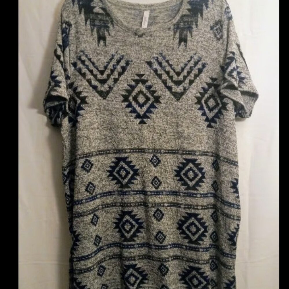 Sedona Women's Grey & Blue Plus Size Short-Sleeve Scoop-Neck Blouse Top Sz 2XL